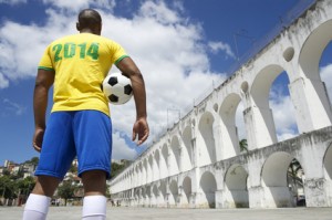Brazilian Soccer Football Player Wears 2014 Shirt Rio